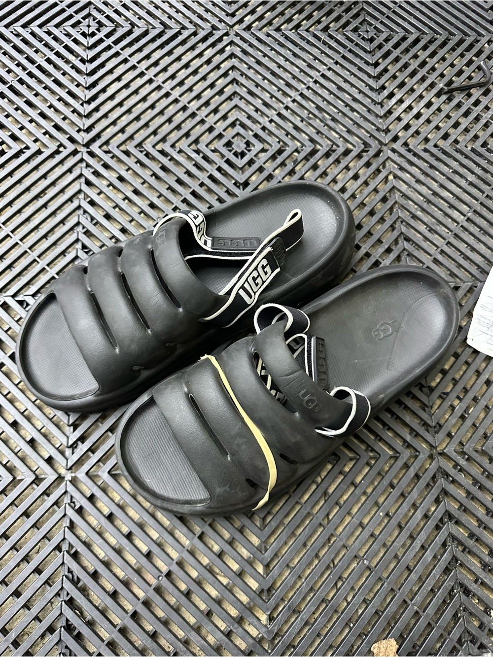 UGG Men’s Black Slide Sandals with Yellow Accent and Branded Heel Strap